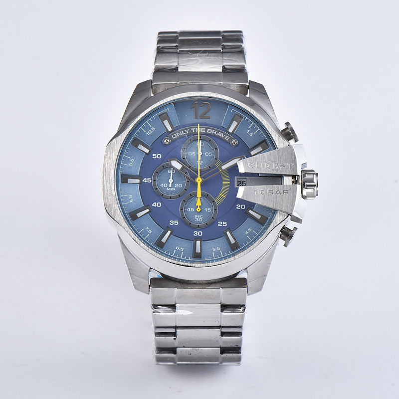 KUERST Steel Strap Large Dial Chronograph Quartz Watch For Teenagers