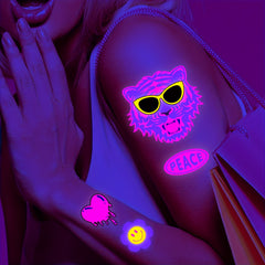 Fluorescent Pink Temporary Tattoo Stickers - UV Waterproof Glow Tattoos