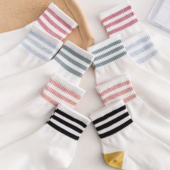 5 Pairs Striped Sports Socks Comfy & Breathable Women's Stockings
