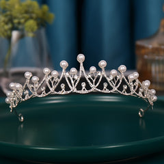 Rhinestone Pearl Queen Crown Baroque Wedding Crown For Bride Princess Tiara