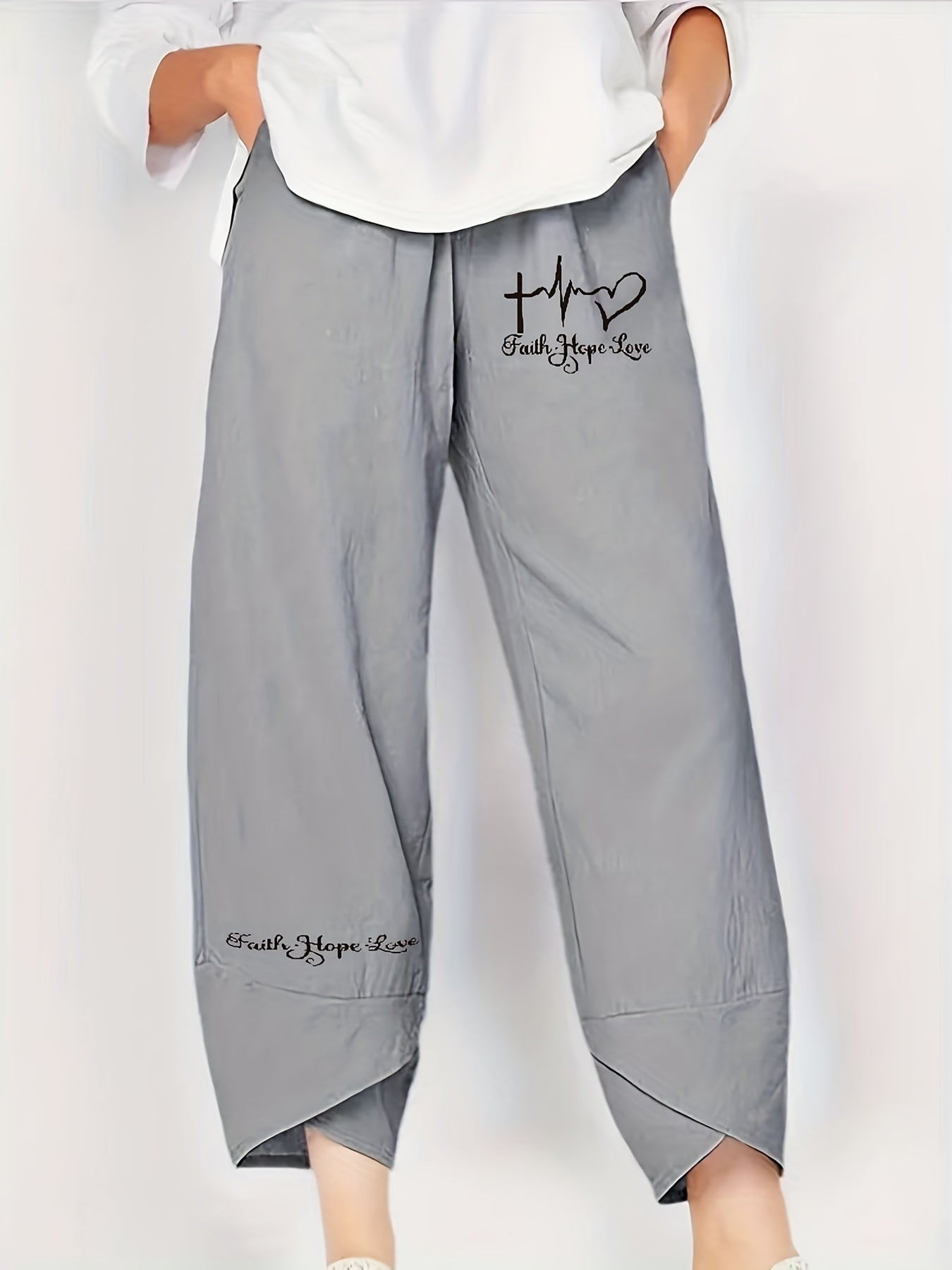 Graphic Print Elastic Waist Pants for Women