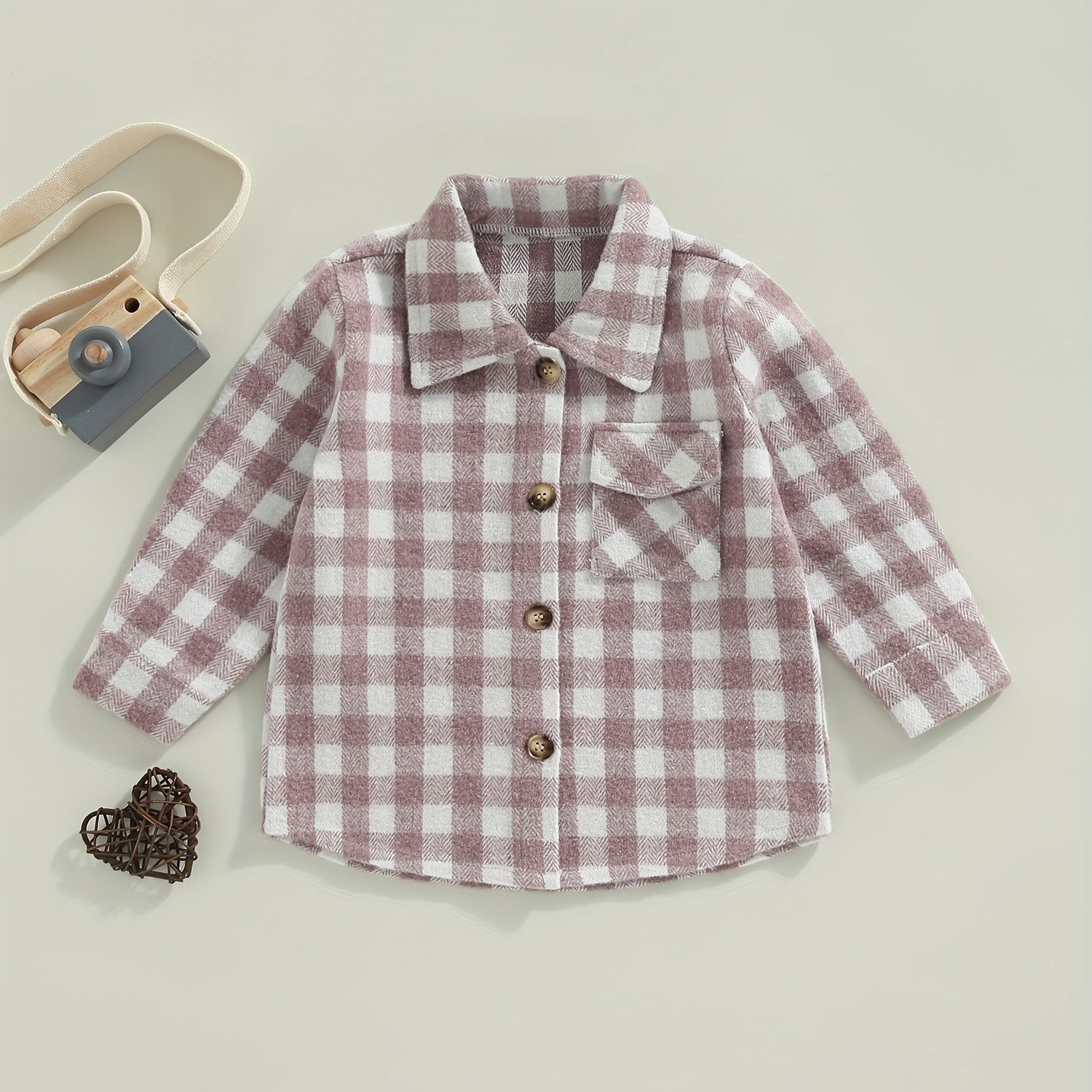 Plaid Button Pocket Long Sleeve Shirt for Toddler Girls