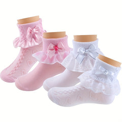 Girls Ruffle Lace Trims Dance Socks - Mesh Thin Crew Socks for Spring