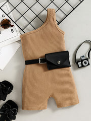 Toddler Girls Cotton Ribbed One Shoulder Jumpsuit Romper