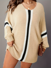 Casual Striped Batwing Sleeve V Neck Sweater