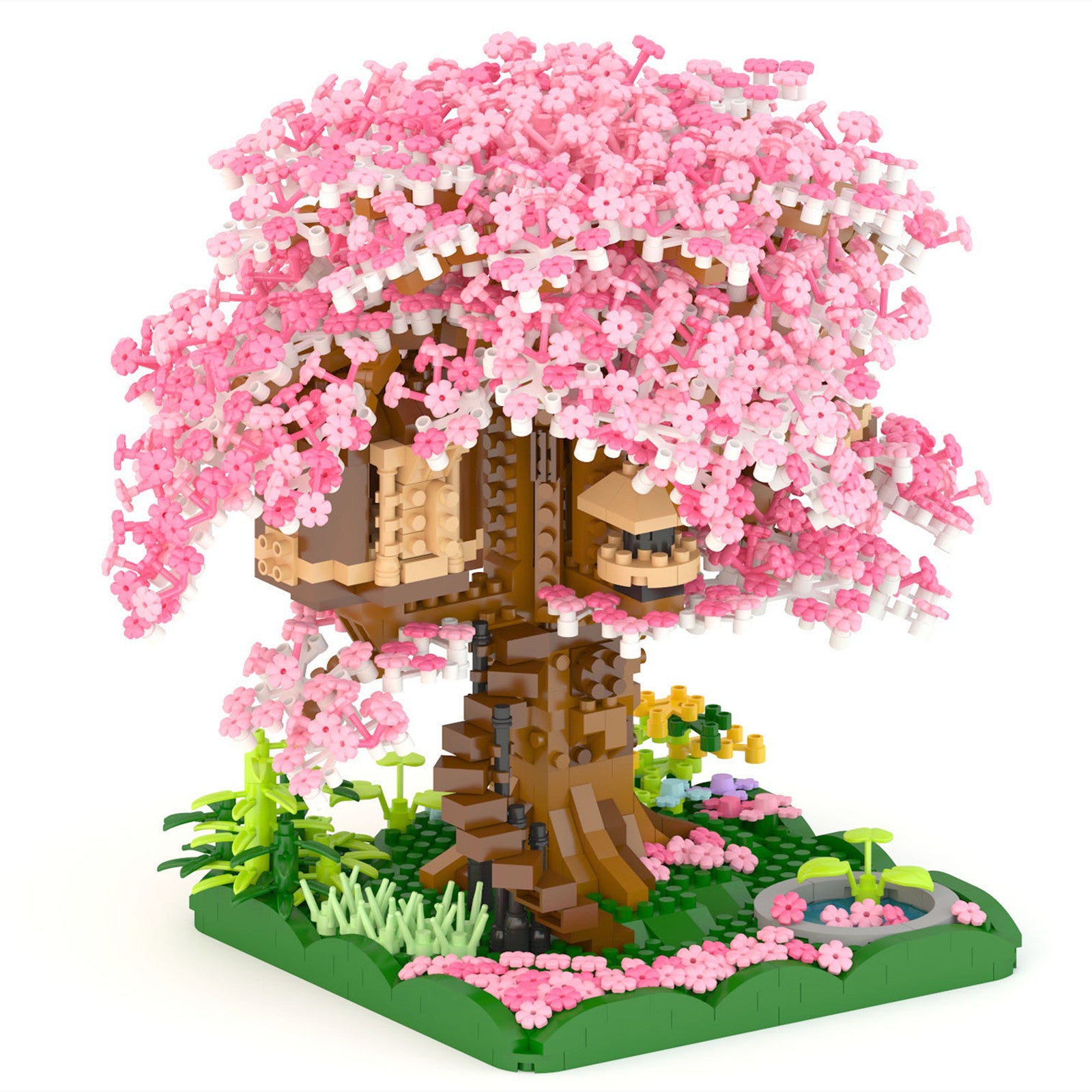 Pink Cherry Tree House Mini Building Blocks Halloween Christmas Gift