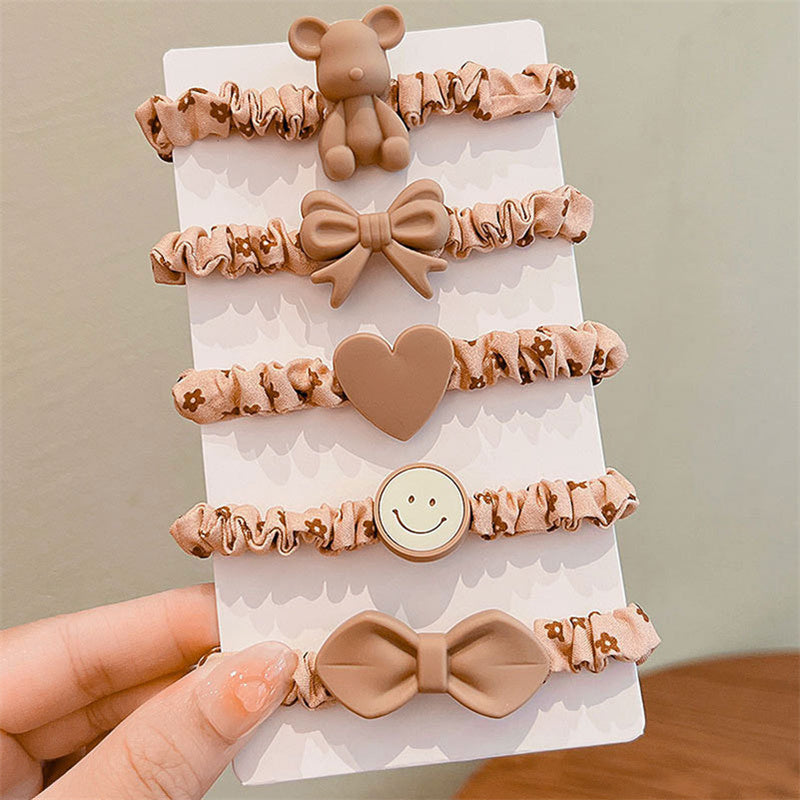 5pcs Girls Hair Tie Stretch Bow Rubber Bands Hair Rope Hair Bands Accessories