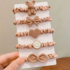 5pcs Girls Hair Tie Stretch Bow Rubber Bands Hair Rope Hair Bands Accessories