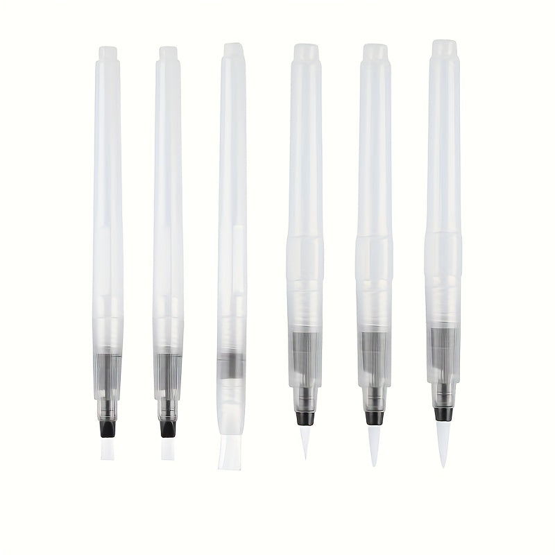6pcs Watercolor Pens with Soluble Tips & Flat Brush Heads for Painting