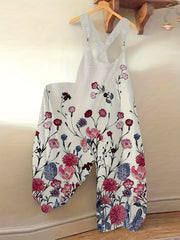 Casual Jumpsuit Women's Plus Floral Print Round Neck Wide Leg Tank Jum