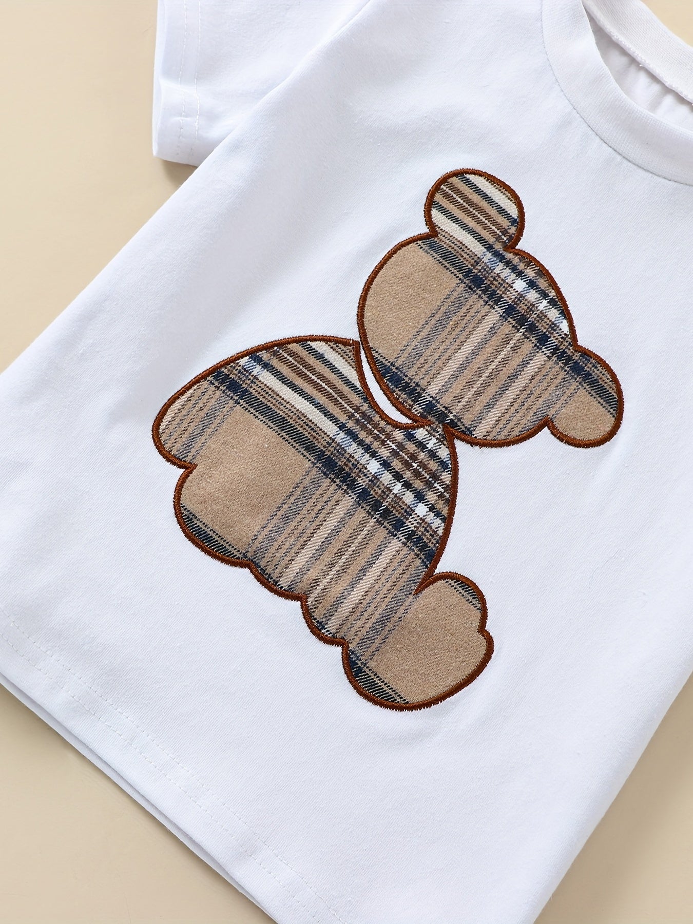 Baby Boys Cotton Plaid Bear Tee & Shorts Set for Spring Summer