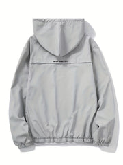 Solid Zip Up Men's Casual Jacket with Drawstring Hood