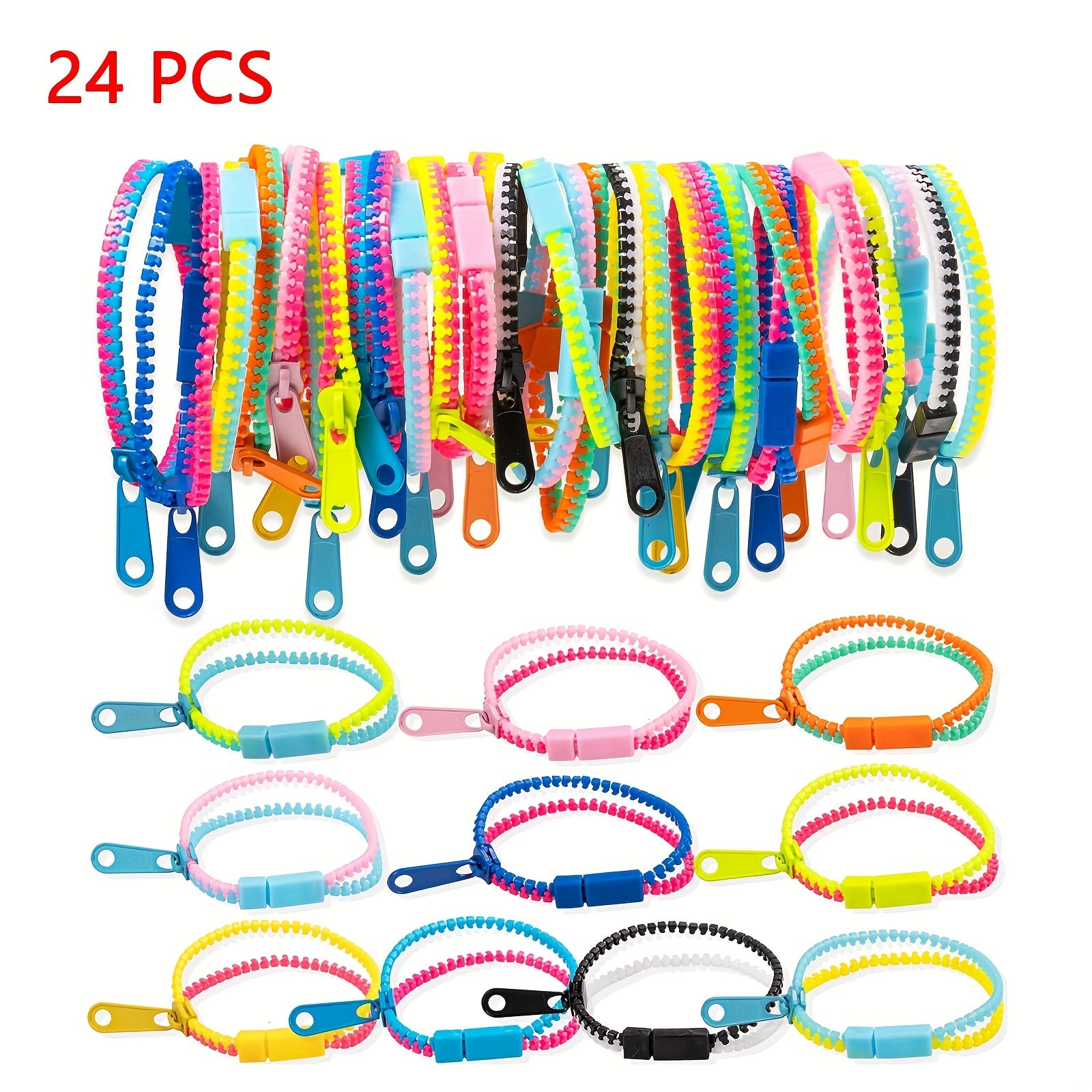 24pcs Fidget Zipper Bracelets Neon Colors - Birthday Party Favors