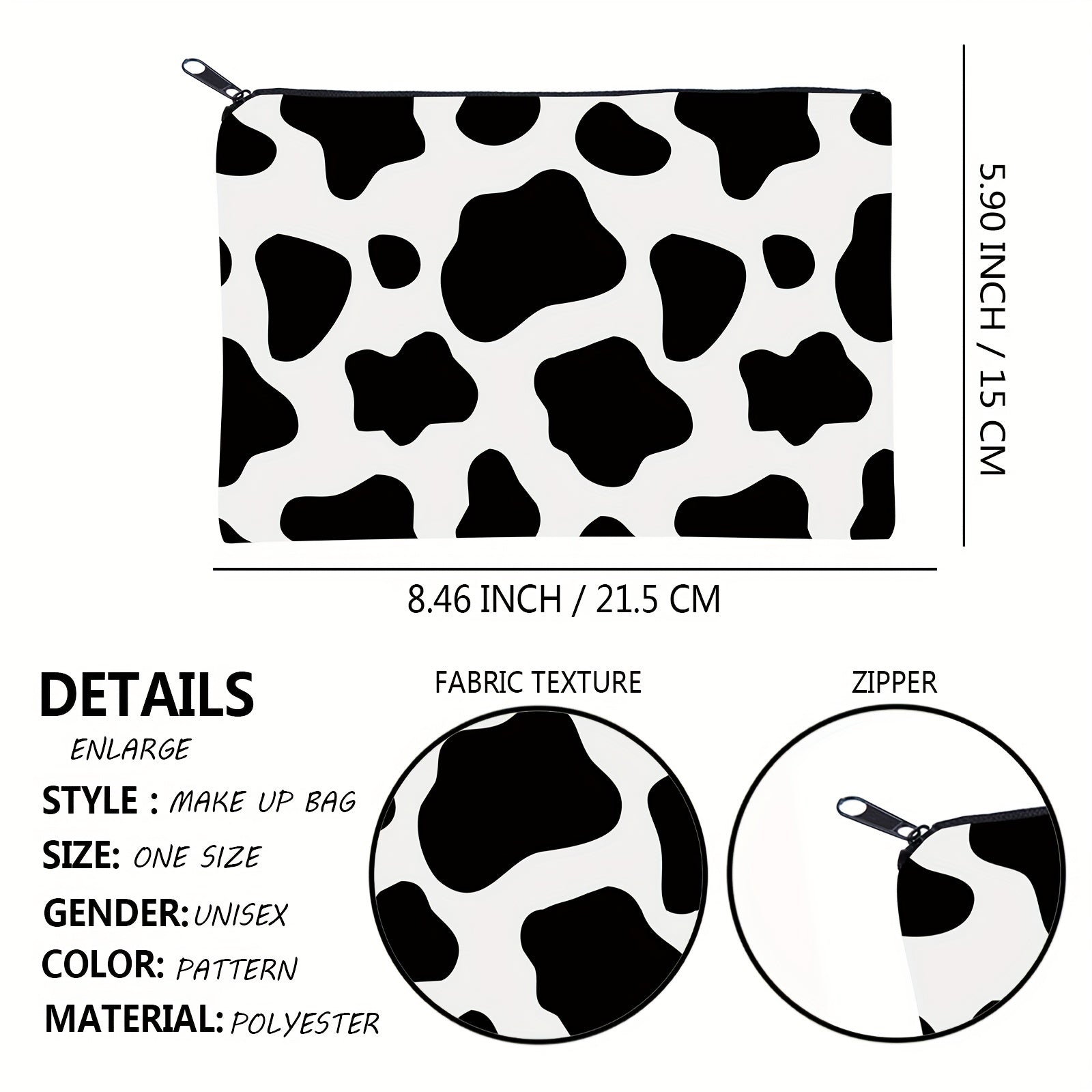 Cow Print Travel Makeup Bag for Women with Zipper