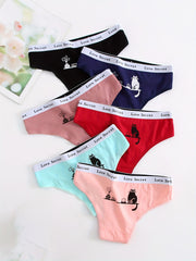 6pcs Cat Pattern Hipster Panties Women's Lingerie