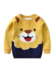 Kids Lion Print Knitted Winter Sweater