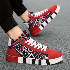 Men's Graffiti Canvas Skate Shoes Casual Breathable Lace Up
