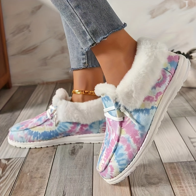 Women's Tie Dye Short Boots Plush Lined Snow Boots