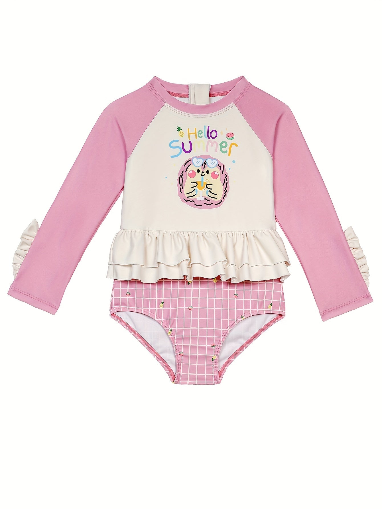 Girls Sweet HELLO Print Ruffle Trim Swimsuit