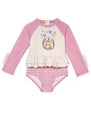 Girls Sweet HELLO Print Ruffle Trim Swimsuit