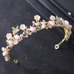 Bridal Rhinestone Pearl Tiara Set - Wedding Crown Leaf Headband