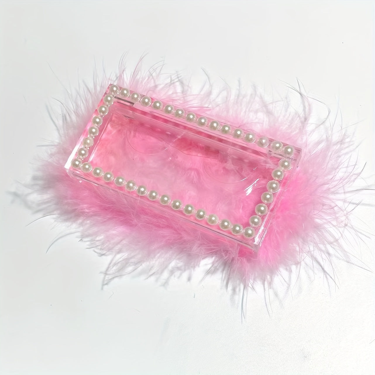 Feather Pearl Lashes Holder Acrylic Eyelash Case for Strip Packaging