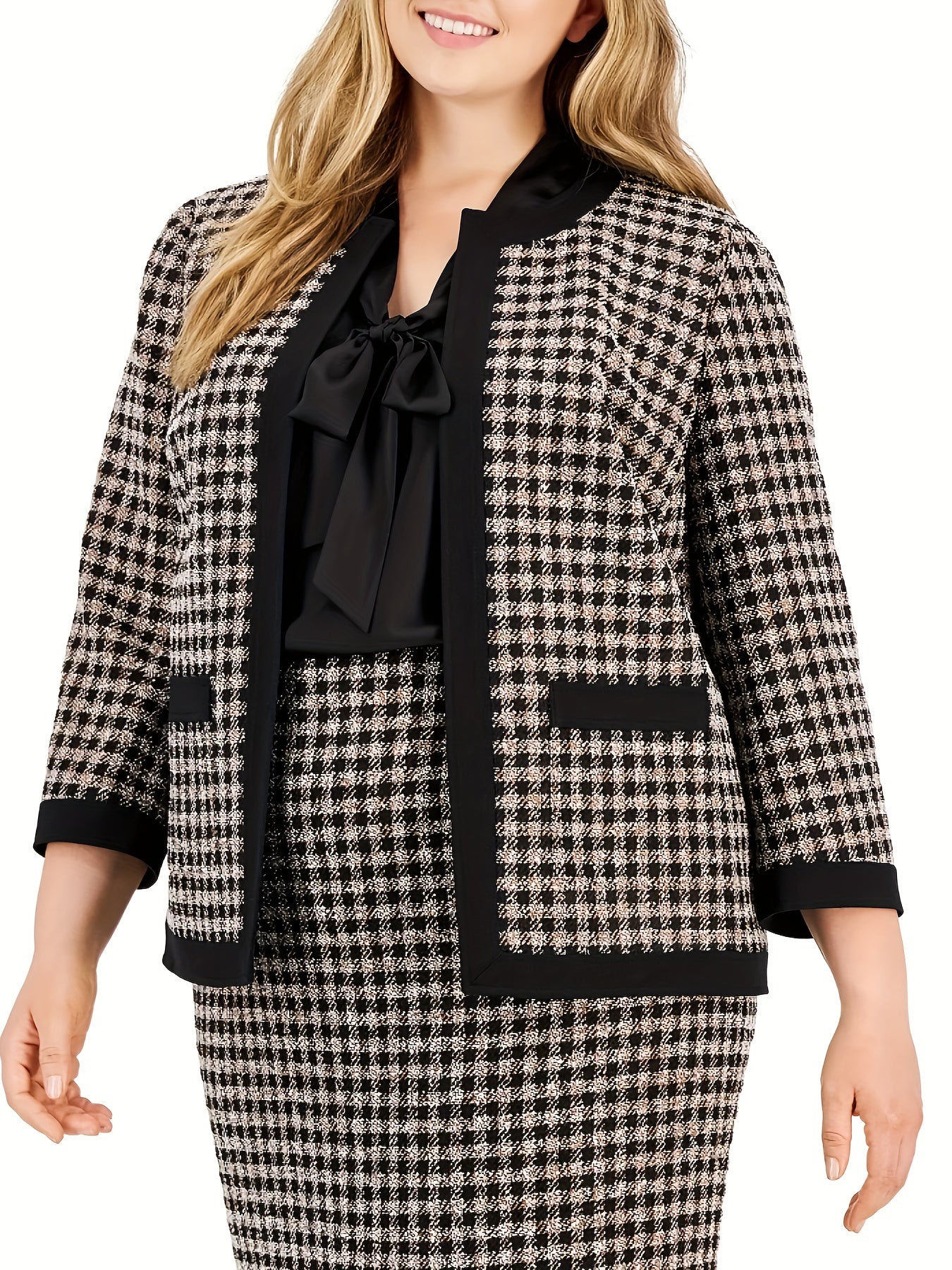 Plaid Print Coat & Midi Skirt Set
