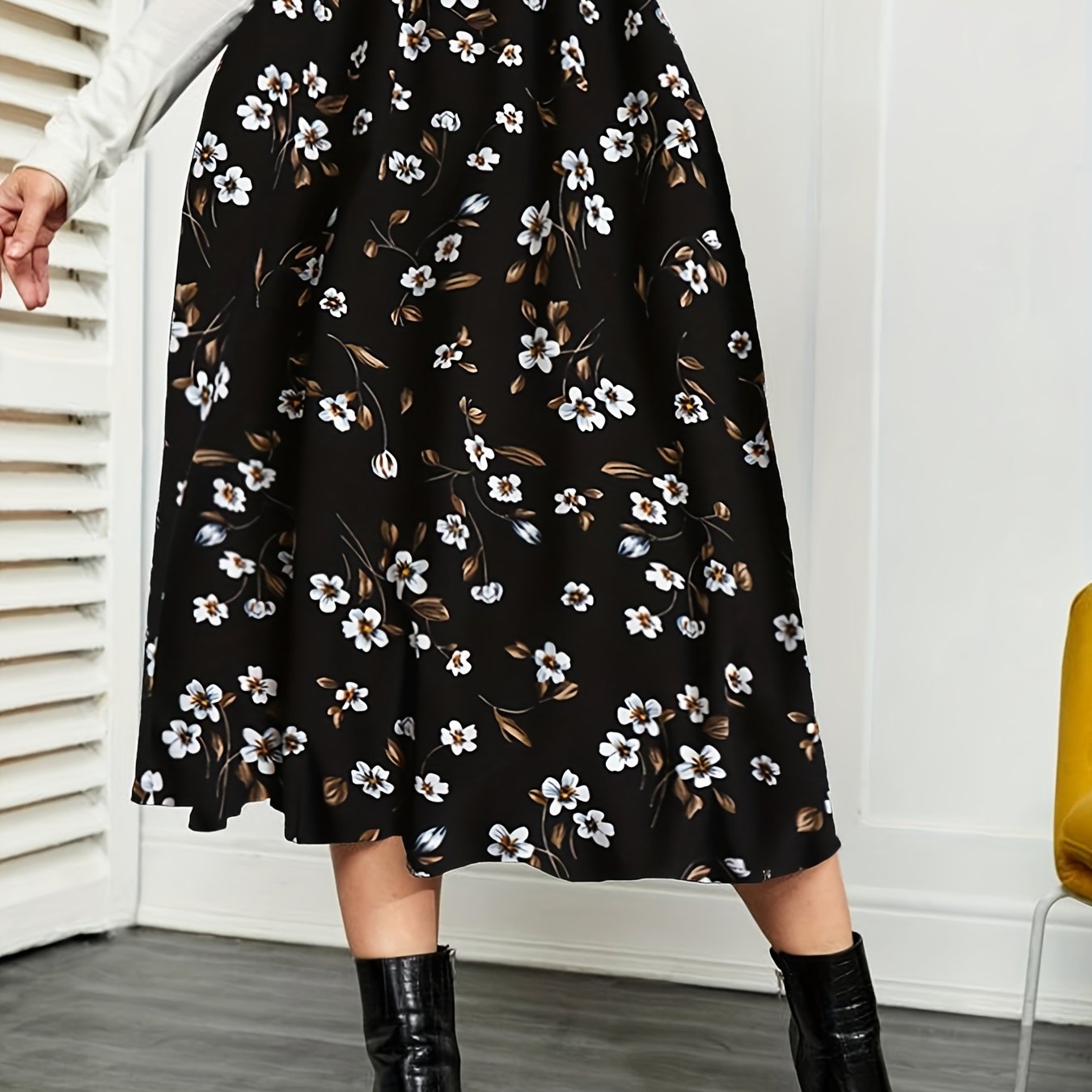 Floral Print Maxi Skirt High Rise Elastic Pleated