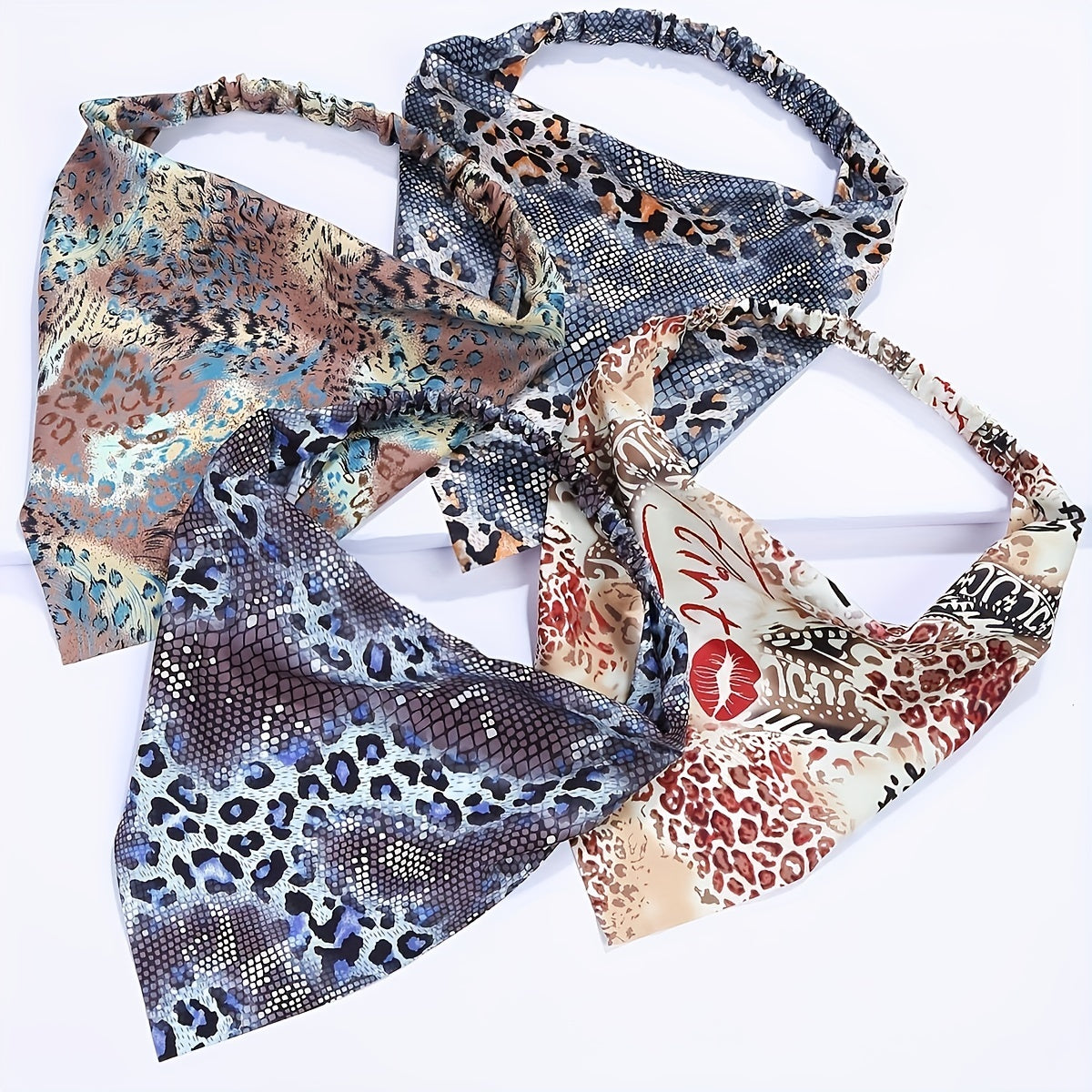 4pcs Leopard Series Head Scarf Geometric Print Bandanas Hairband