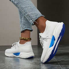 Solid Mesh Breathable Running Shoes Casual Versatile Lace Up Flying Woven Shoes