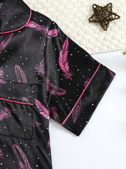 Girls Pink Feather Printed Pajama Set