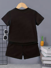 2pcs Boys Casual Short Sleeve Suit Comfy LOS ANGELES Letter Print T shirt&shorts