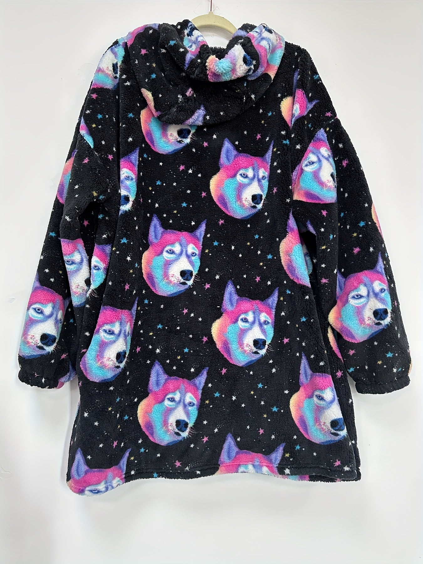 Dog & Star Print Flannel Hooded Wearable Blanket