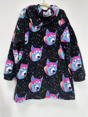 Dog & Star Print Flannel Hooded Wearable Blanket
