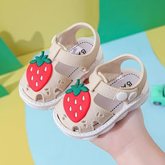 JIAGEYA Baby Girls Strawberry Print Sandals Comfy Non Slip Closed Toe Crib Shoes
