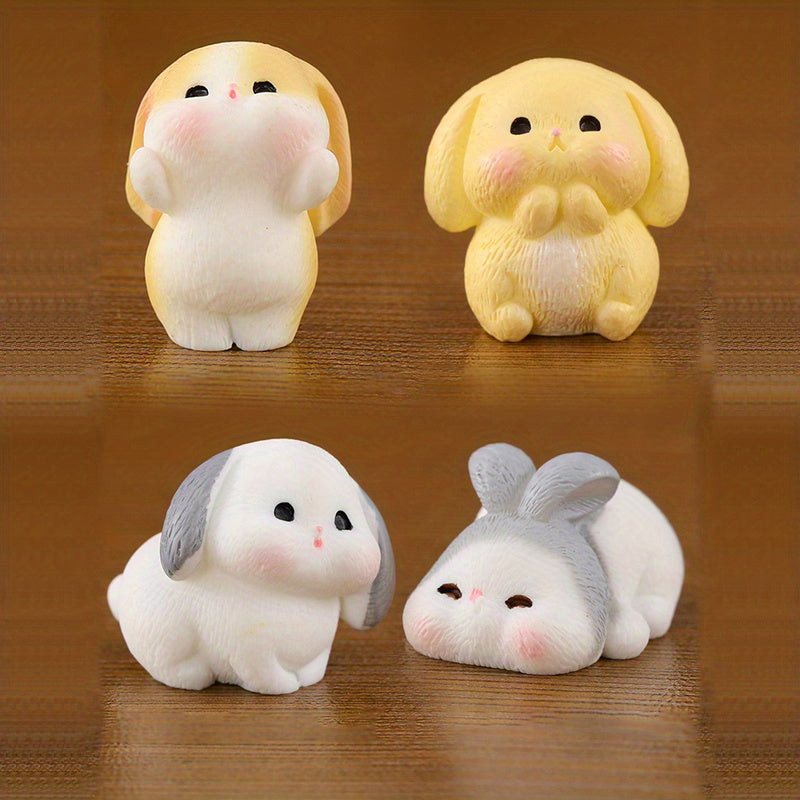 8pcs Mini Bunny Family Resin Ornaments for Micro Landscape Decoration