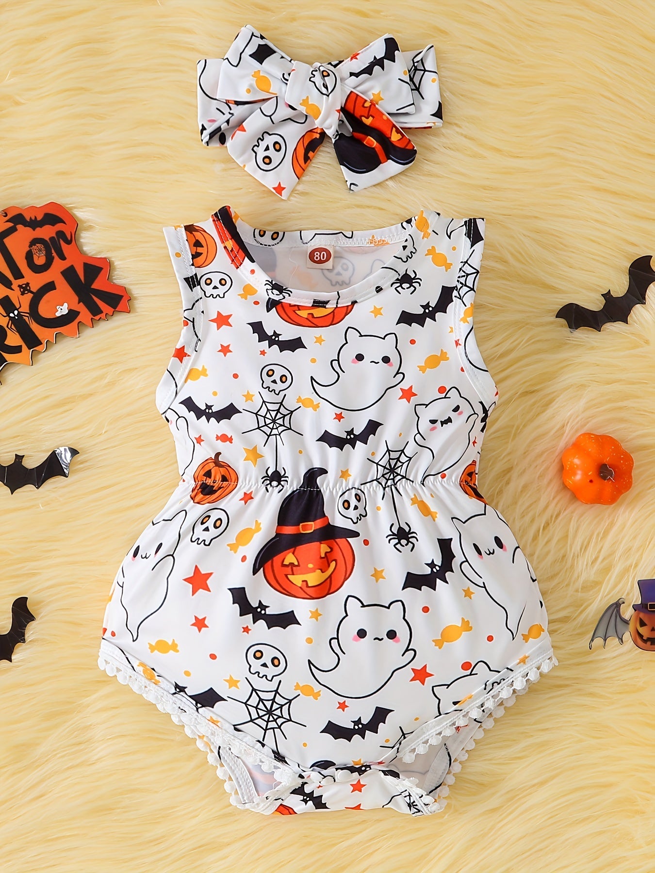 2pcs Baby Girls Floral Onesie Romper & Headband Set