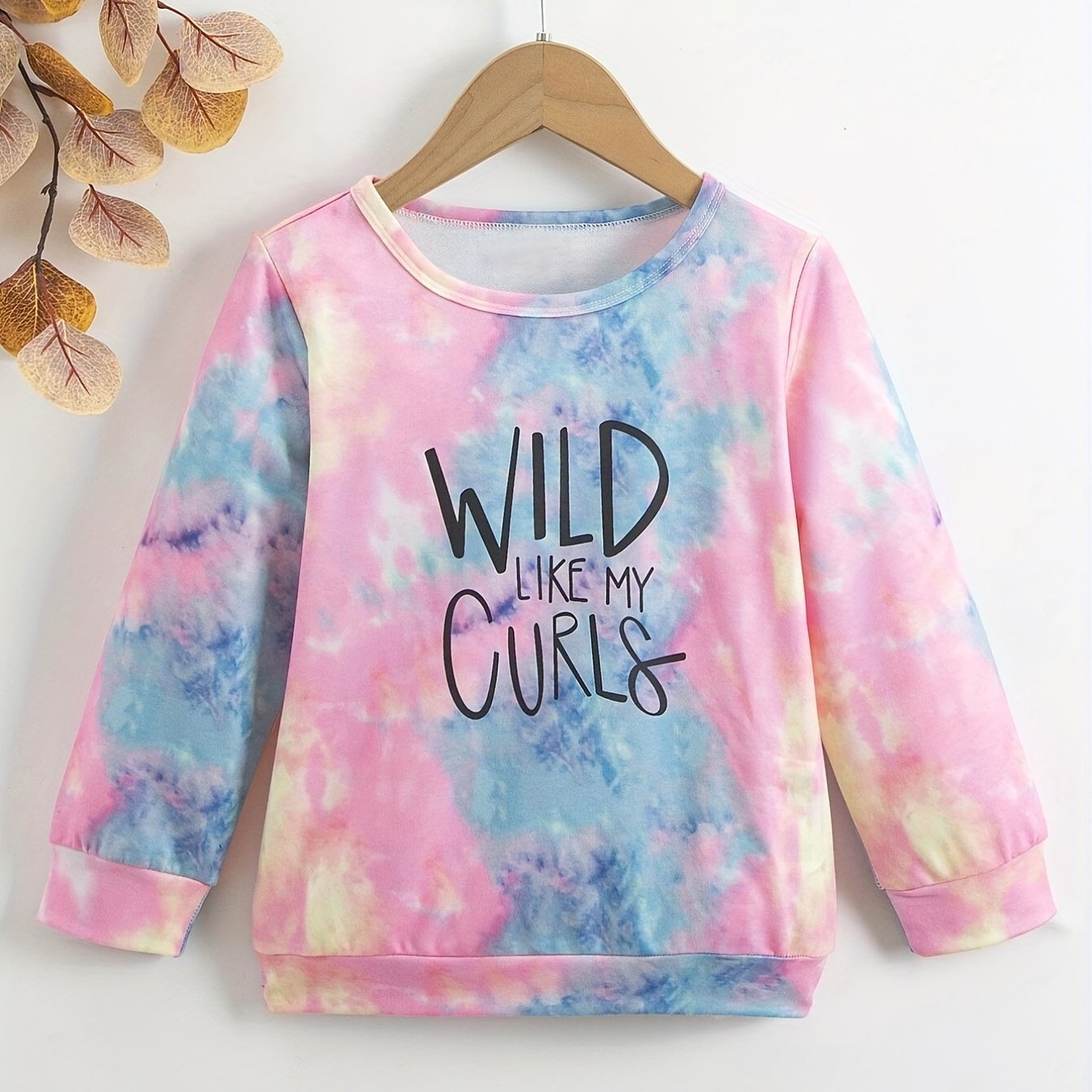 Girls Wild Like My Curls Tie Dye Graphic Crew Neck Top
