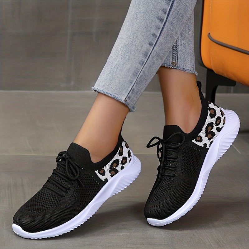 Leopard Knit Sports Shoes Low Top Running Casual Tennis Sneakers