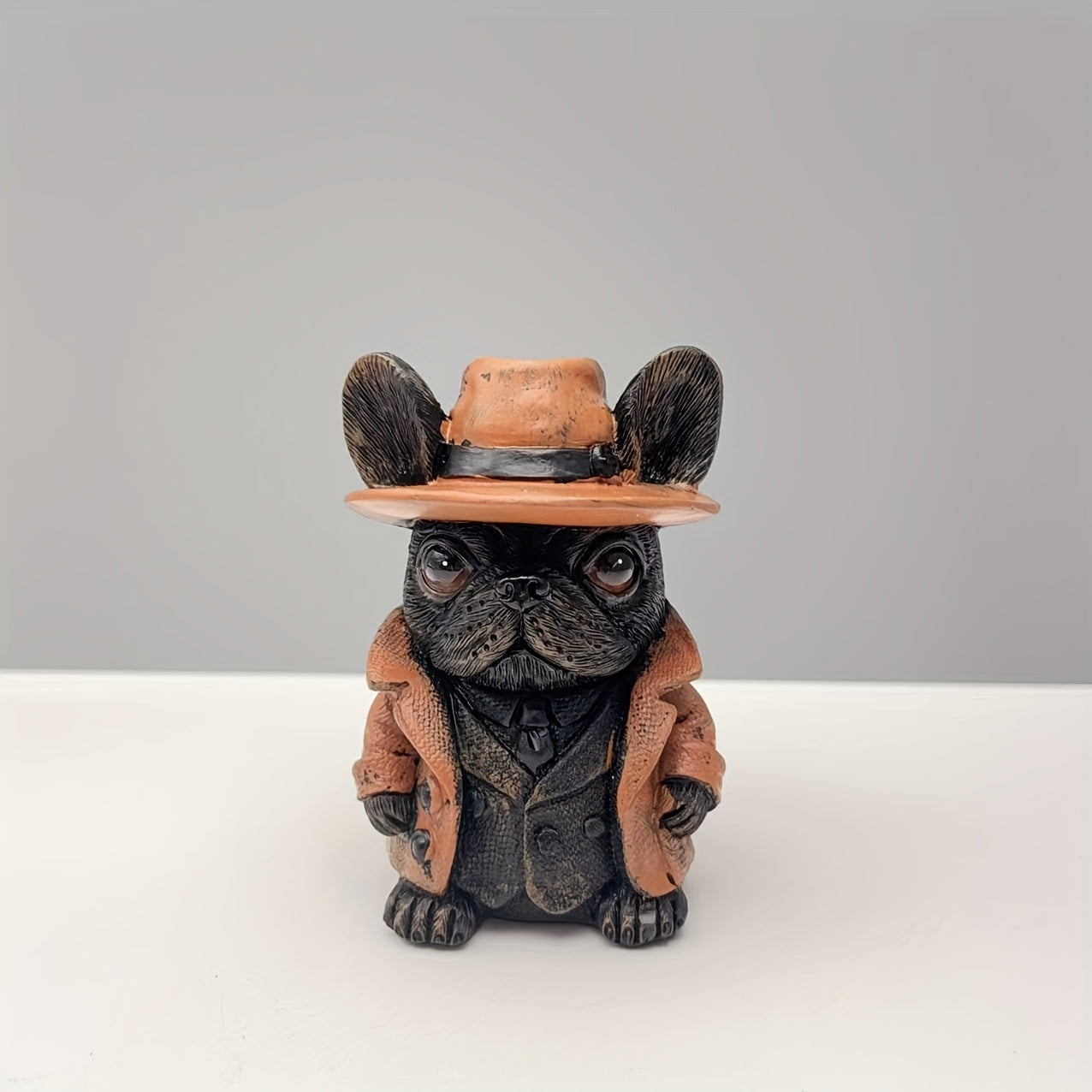 French Bulldog in Brown Hat Resin Figurine for Home Decor or Gift