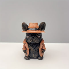 French Bulldog in Brown Hat Resin Figurine for Home Decor or Gift