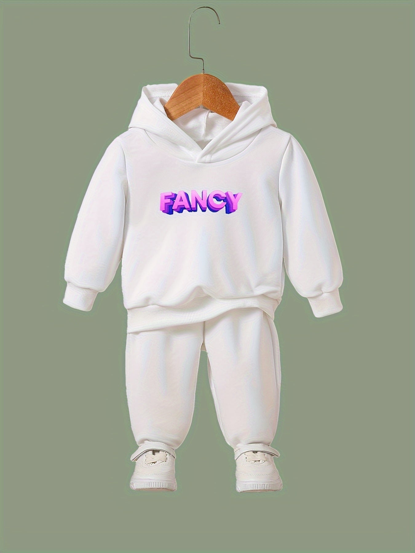 Girls 2pc Alphabets Pattern Hooded Sweatshirt Solid Sweatpants Set