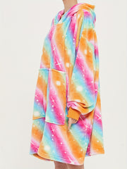 Flannel Hooded Robe Women's Rainbow Striped Warm Nightgown