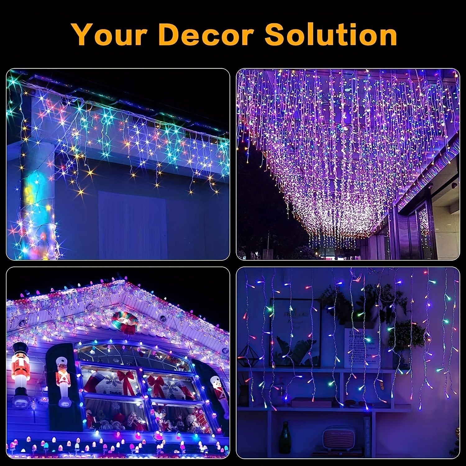4m 13ft 90LED Icicle Lights Outdoor Decoration 8 Modes USB Plug In Waterproof