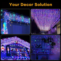 4m 13ft 90LED Icicle Lights Outdoor Decoration 8 Modes USB Plug In Waterproof