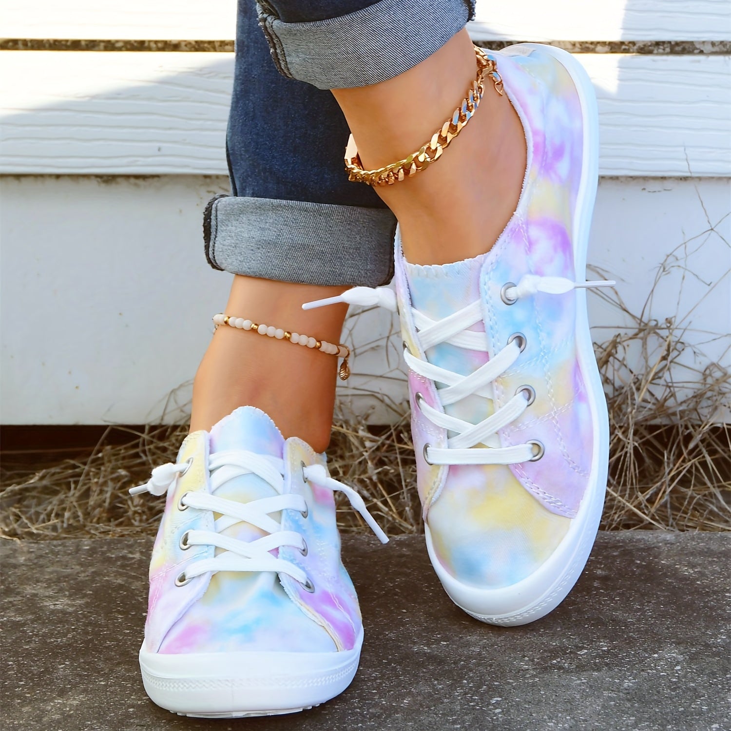 Tie Dye Low Top Lace Up Canvas Shoes