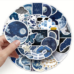 50pcs Midnight Rainy Night Stickers Nocturnal Cityscape Cats Self Adhesive