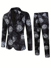 Rose Full Body Print Men's Business Suit