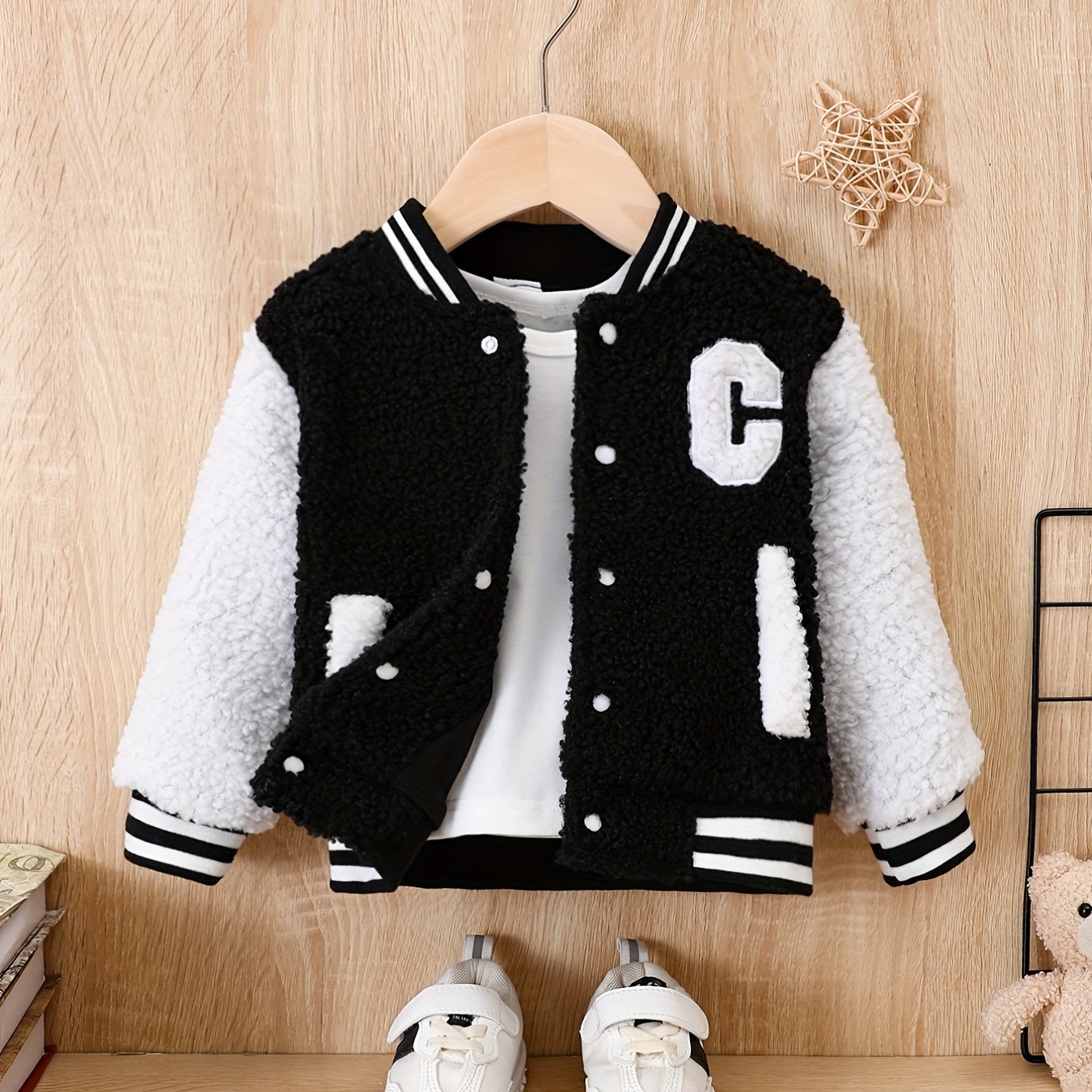 Baby Girl Fleece Shearling Baseball Coat Warm Outwear