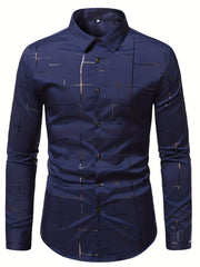 Geometric Print Button Up Shirt Men's Spring Summer Autumn Tops